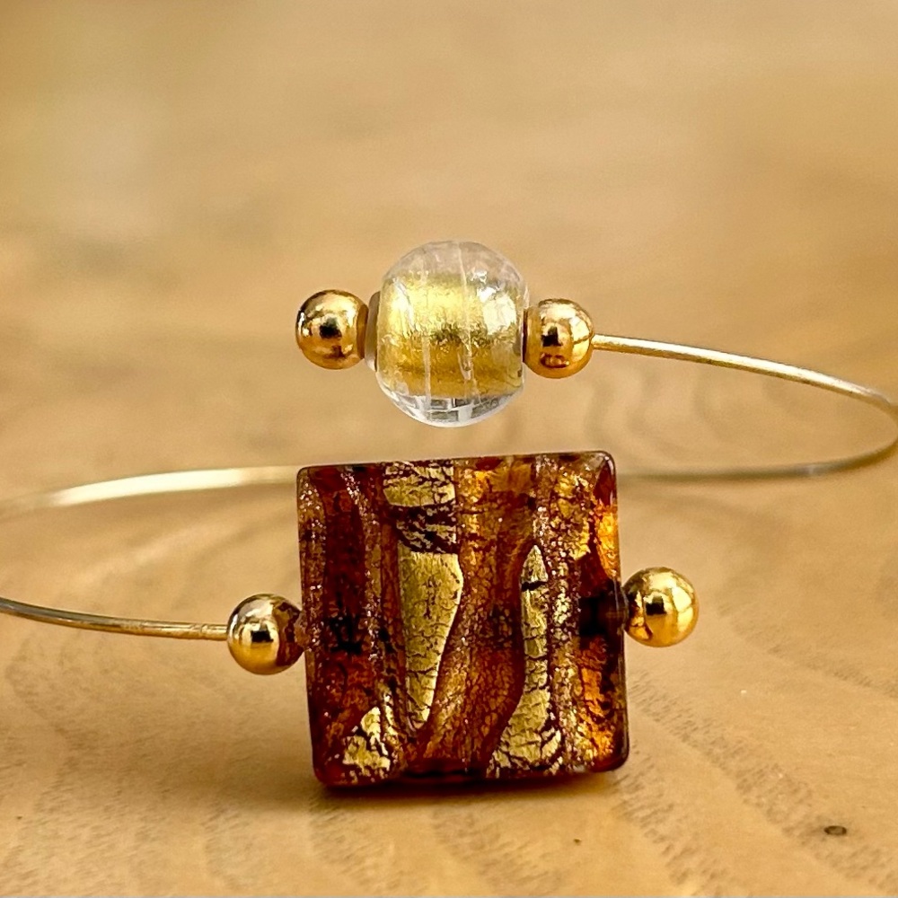 Gold Tone and Faux Amber Adjustable Bracelet